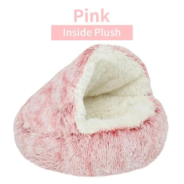 Plush Hooded Pet Bed Round Fluffy Soft Cat Bed