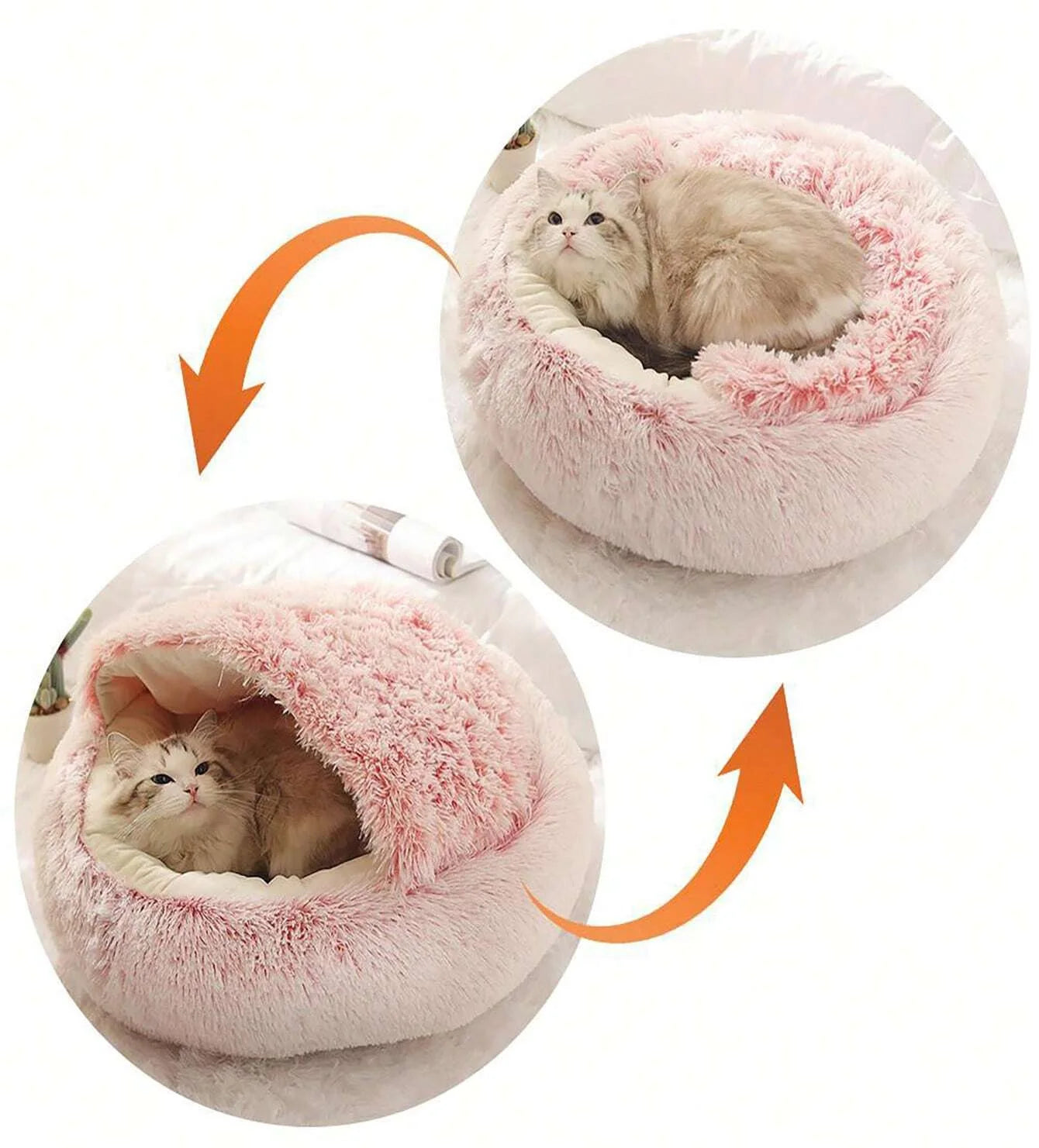 Plush Hooded Pet Bed Round Fluffy Soft Cat Bed