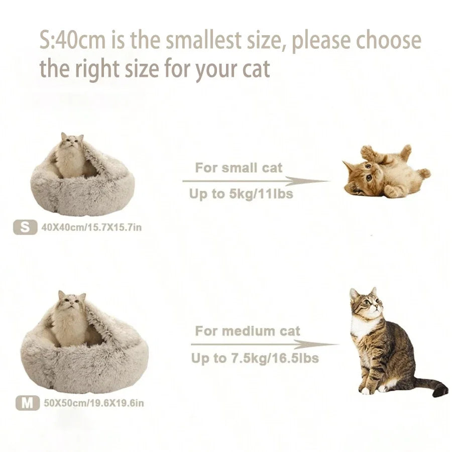 Plush Hooded Pet Bed Round Fluffy Soft Cat Bed